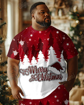 Big Guys Merry Christmas Letter Snowflake Christmas Tree Print T-Shirt Shorts Set